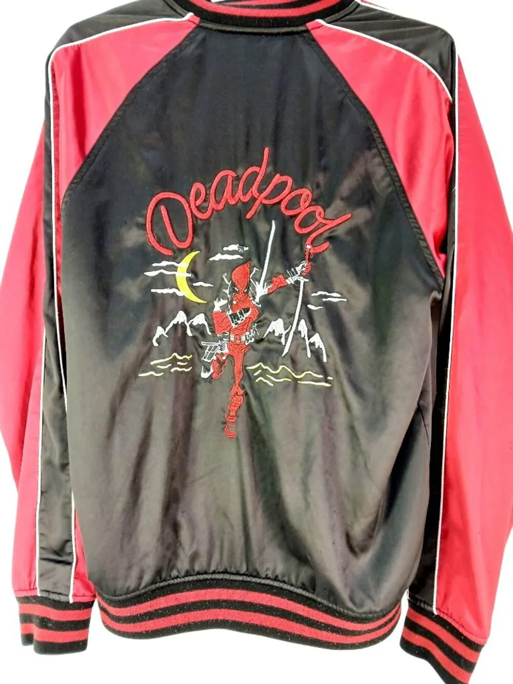 Marvel Deadpool Black & Red Bomber Jacket With Embroidered Graphics Medium Size